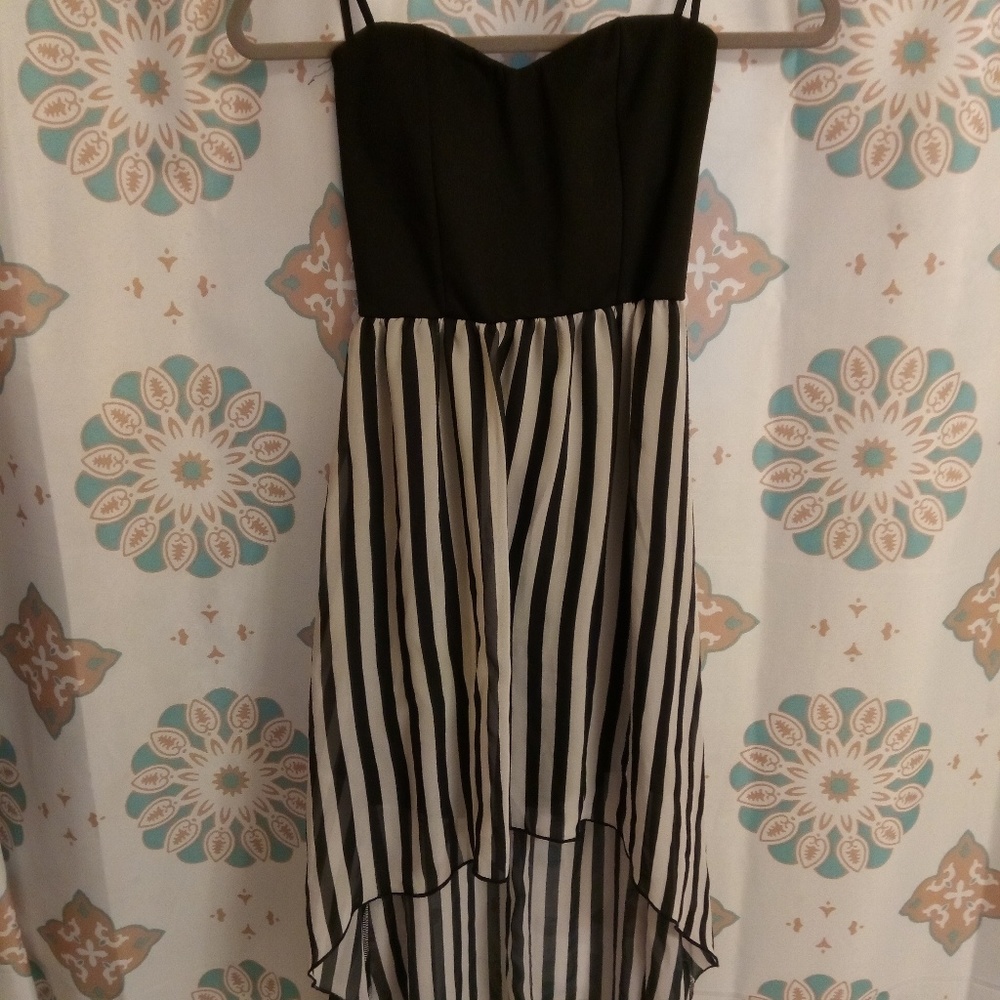 Strapless High low black and white dress